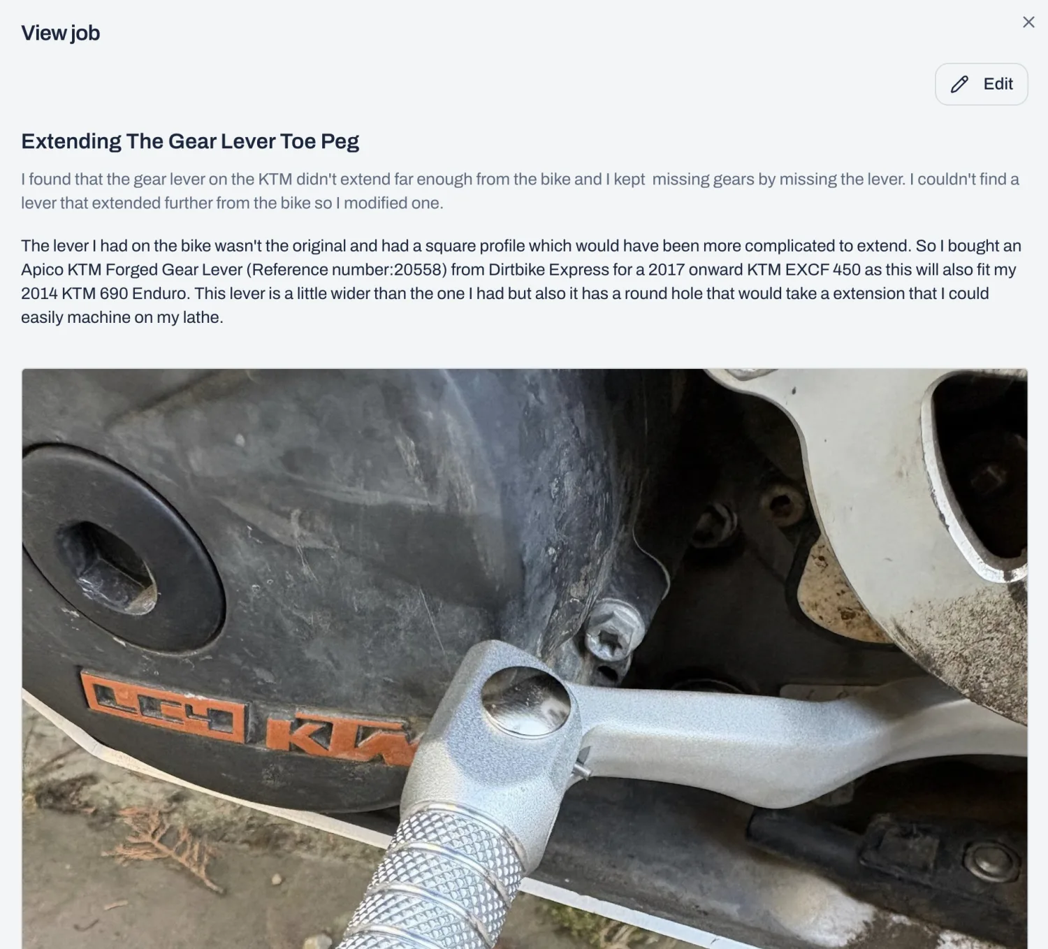 A step-by-step job write-up in RidersGarage with photos: extending a gear lever toe peg